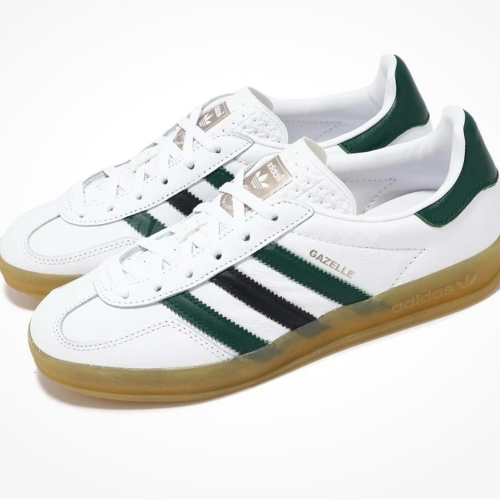 Adidas Gazelle White and Green Sneakers with Gum Sole
